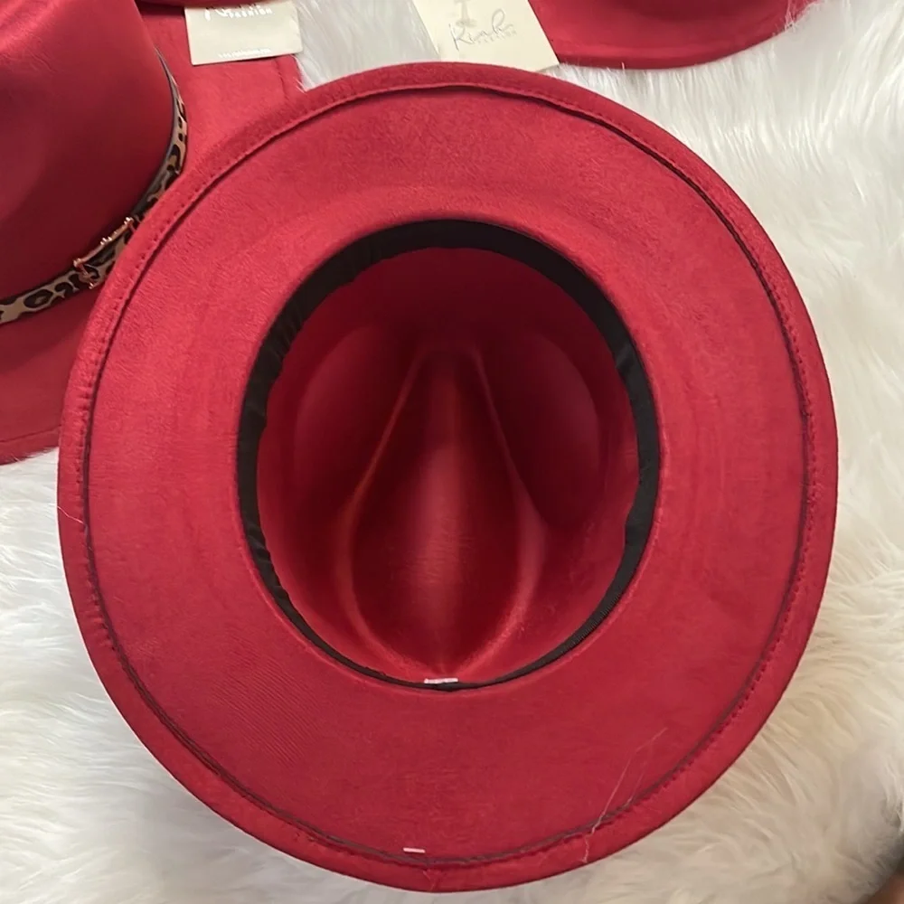 NEW BURGUNDY FASHION BRIM HAT LEOPARD ACCENT